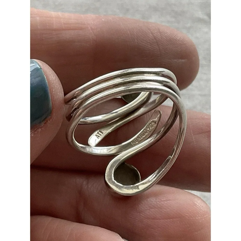 Vintage ATI Mexico 925 Sterling Silver Modernist Bypass Ring Size 7.75